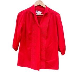 Vintage Carefree Fashions Red 3/4 Sleeve Western Button Down Shirt Size S